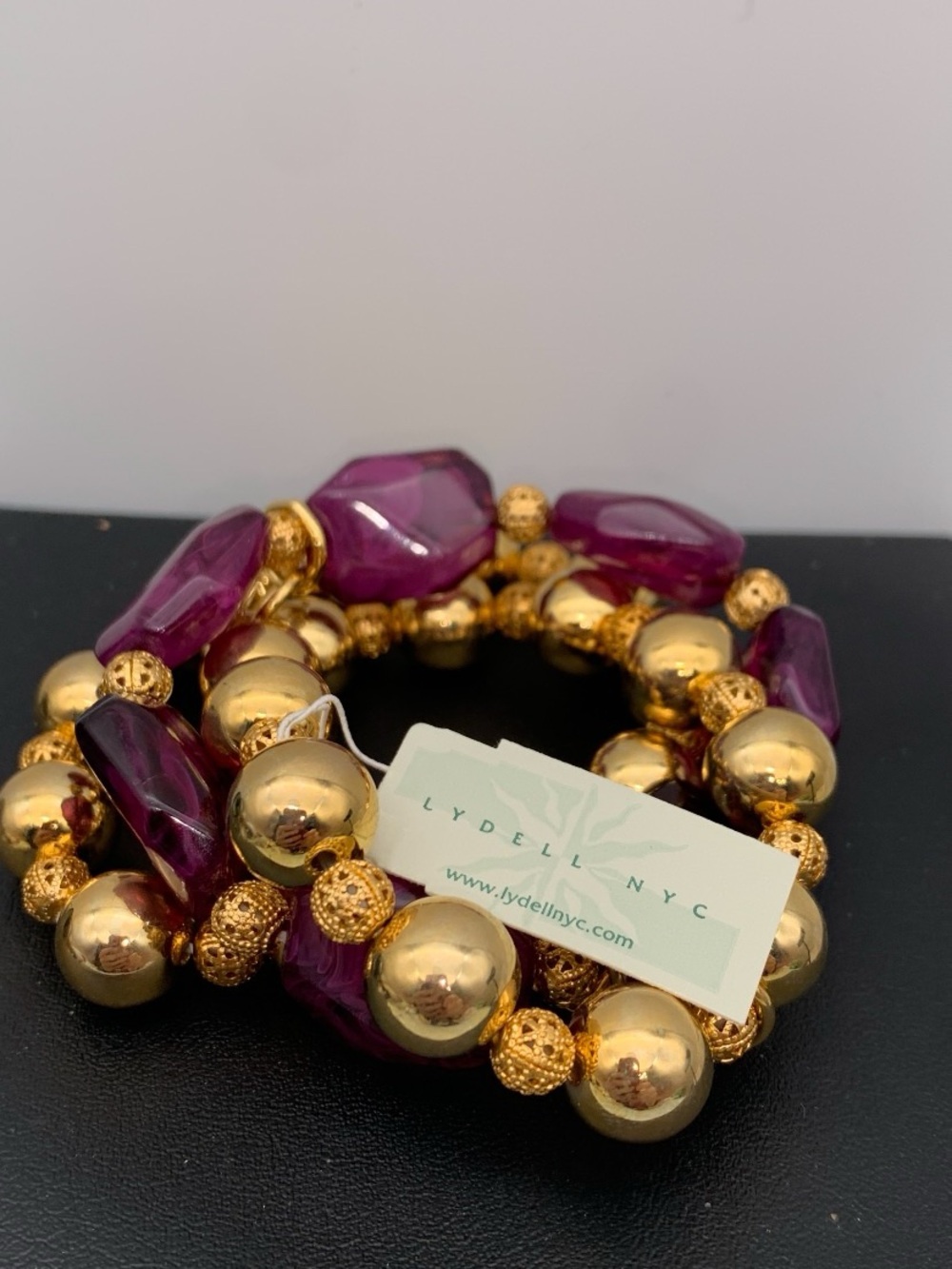 NWT Lydell NYC Purple and Gold tone Beaded Stretch Bracelet Set stack